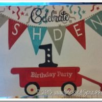 First birthday invitation_handstamped_red wagon
